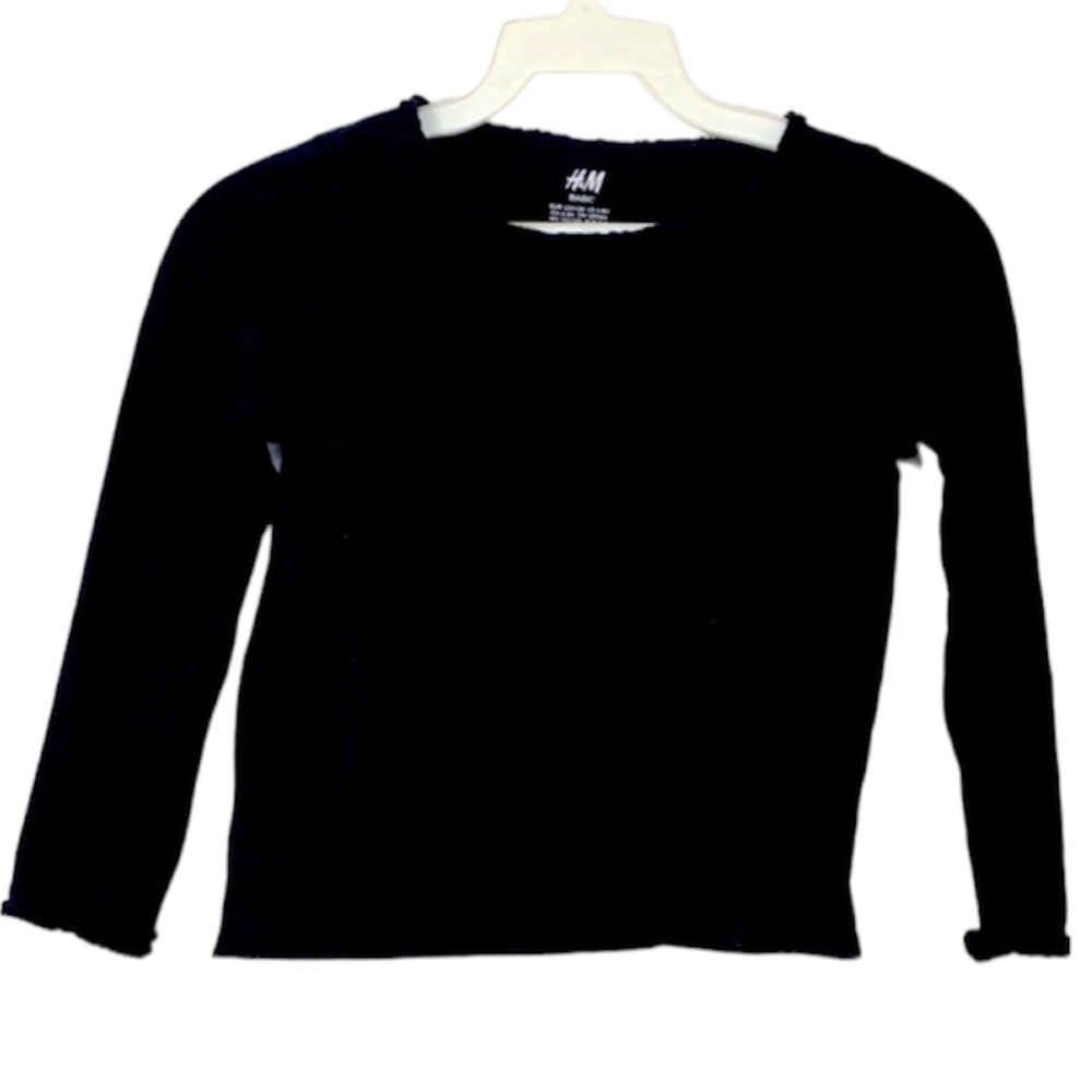 🌞 5/$25 H&M Basic long sleeve black tee cute trim girl size 6-8